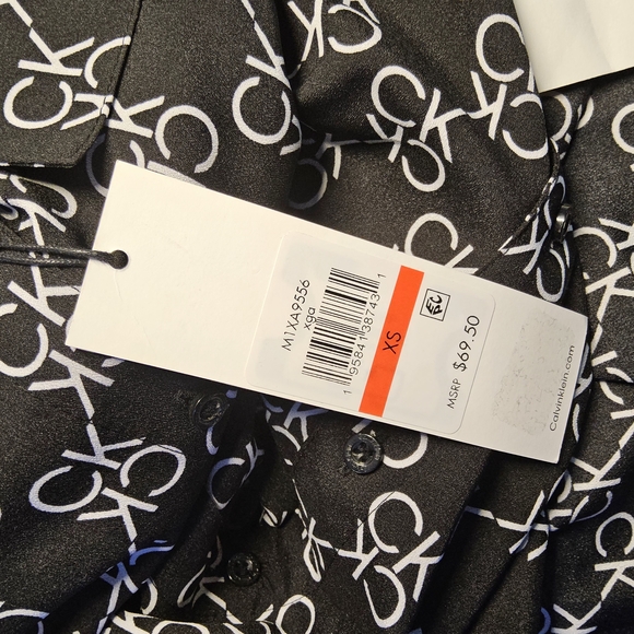 NWT Size XS Calvin Klein Black and White Logo Button Down Shirt - Picture 6 of 10